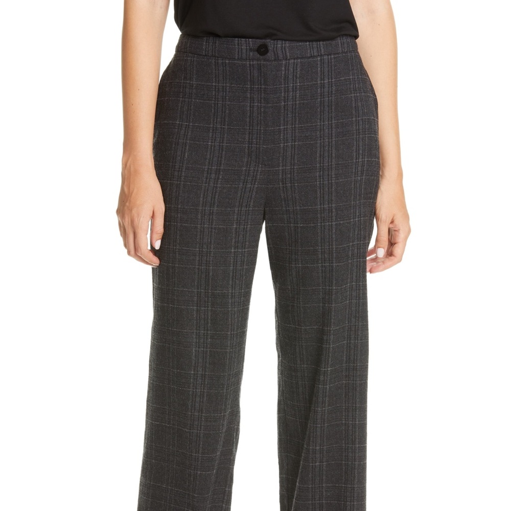 Women's Eileen Fisher Plaid Straight Leg Pants, Size X-Large - Grey NWT